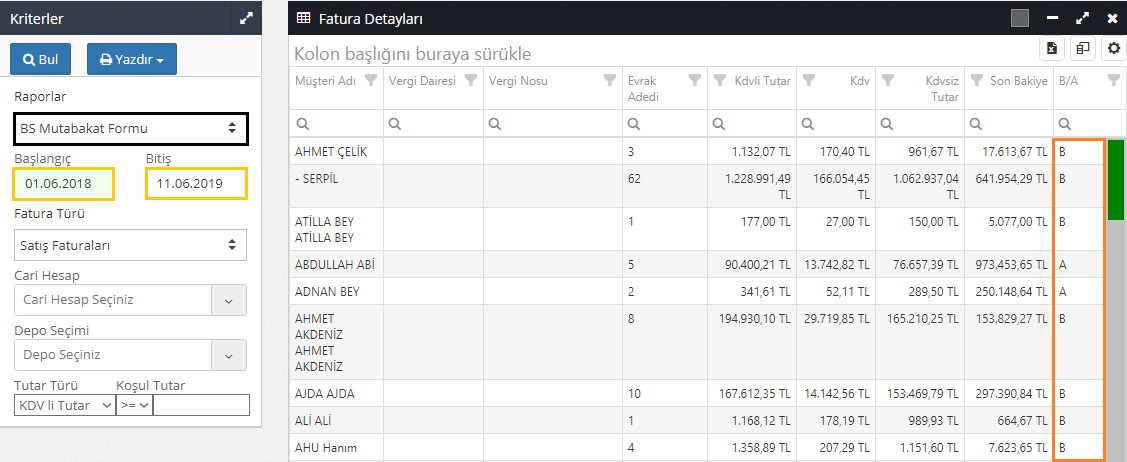 Fatura BA-BS Raporu Nasıl Alınır